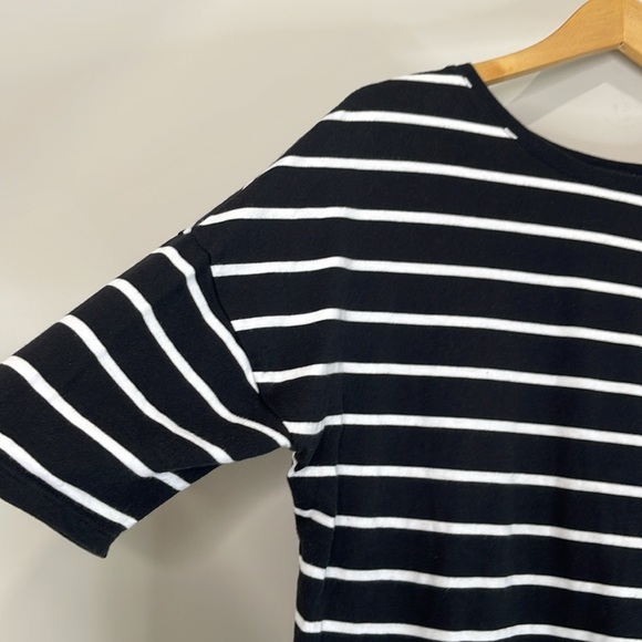 Jacob Striped Drop Shoulder Short Sleeve T-Shirt Black White Cotton Modal M - Picture 5 of 11